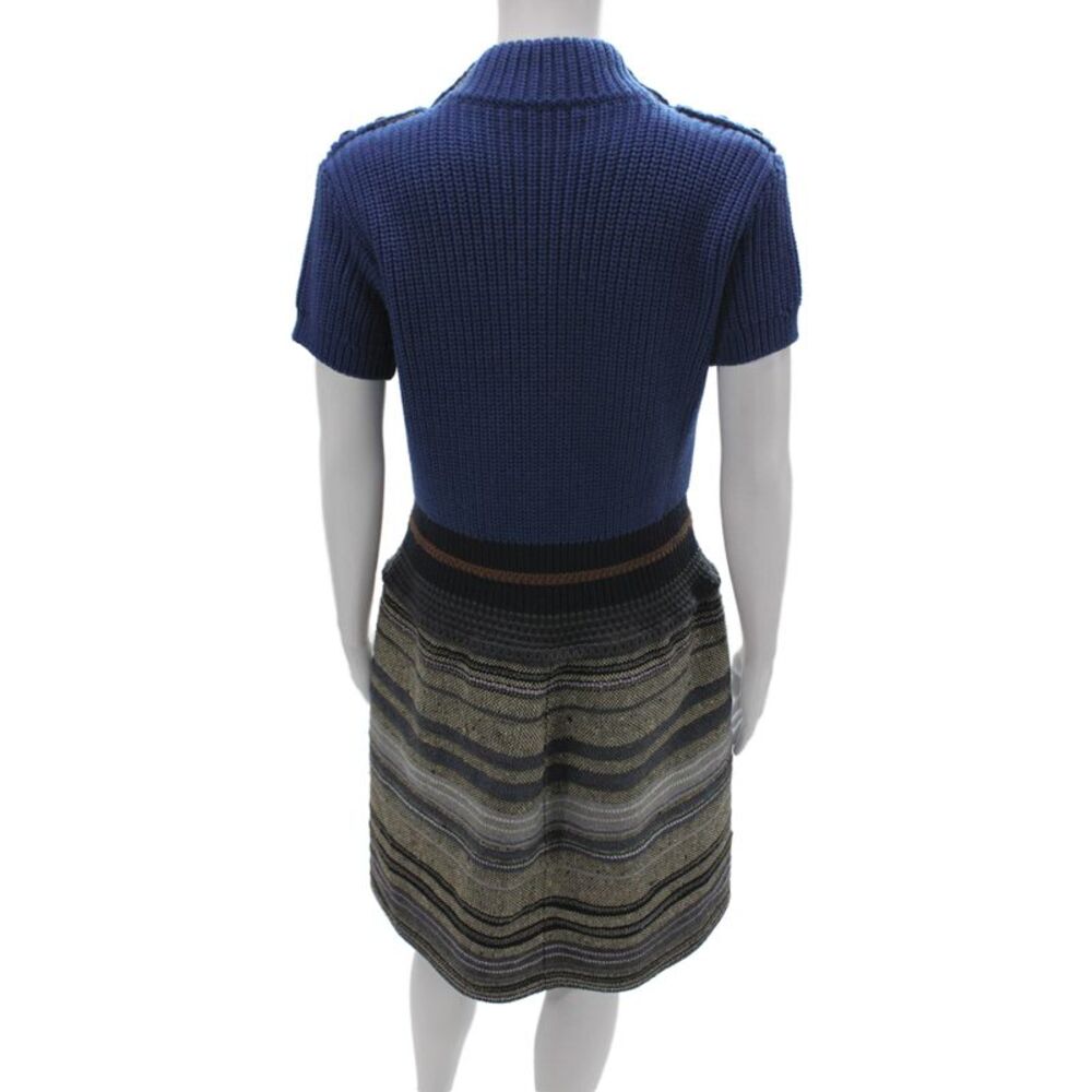 Louis Vuitton Women Blue Sweater Dress Wool Colorblock Mock Neck Size L - Picture 3 of 9